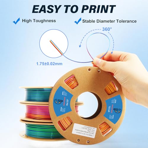 Image of Goto Guard PLA Filament 1.75mm, Tri-Colors Rainbow 3D Printer PLA Filament Bundle, Coextrusion 3D Printing Filament with Silk PLA Color Change, 3D Printing Filament 1.75+ /-0.02mm, 200g X 4 Spools
