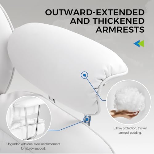 GTRACING Gaming Chair,Office Chair with Pocket Spring Lumbar Support, Ergonomic Comfortable Wide Office Desk Computer Chair with Outward Fixed Soft Armrests and Footrest,(PU Leather, White)