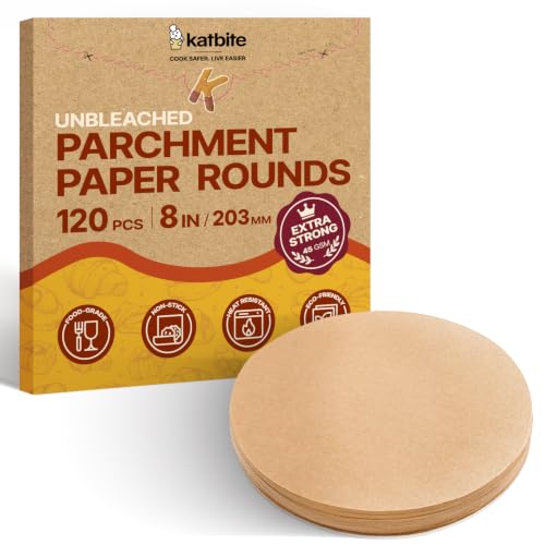Katbite Unbleached Parchment Paper Rounds, Heavy Duty, 8 Inch 120Pcs