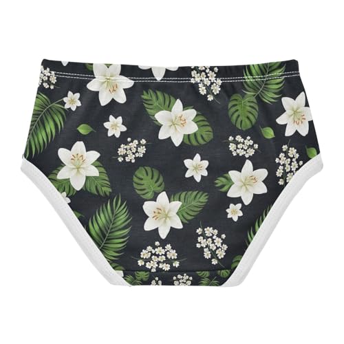 White Lilies Green Leaves Underwear Toddler Girl, Cotton Underwear Girls, 2T–8 Years2