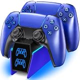 Caricatore per PS5 Controller con Cavo, Base di Ricarica per P5 e P5 Edge, 2,5H Riarica per PS5 Controller Compatibile con PS 5 Edge, Kit Accessori per Playstation 5 Console, Blu