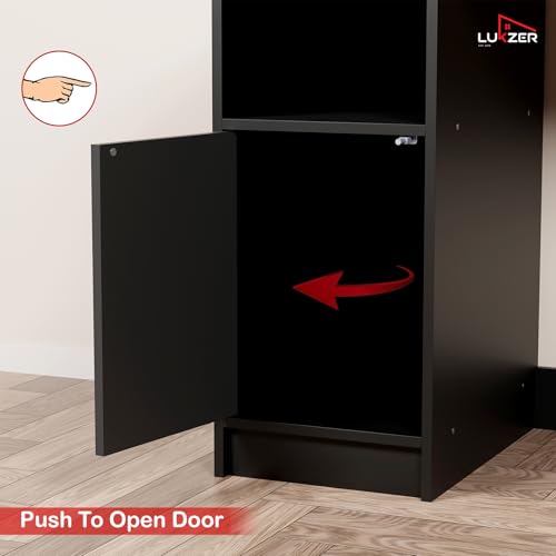 Image of Lukzer ST-009 Black Multi-Purpose Computer Desk with Bookshelf | Engineered Wood | Study Table for Students & Adults | Laptop Table for Home Office Gaming & Workstation | (100x50x134 cm)