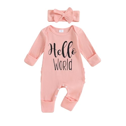 Image of citgeett Baby Girl Clothes Newborn Little Sister/Hello World Outfit Long Sleeve Romper Jumpsuit Preemie Baby Girl Clothes