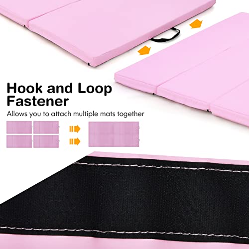 Gymax Folding Gymnastics Mat, 8' X 4' X 2" Thick Exercise Mat With Carry Handles & Waterproof Detachable Pu Leather Cover, Lightweight Tumbling Mat For Yoga Stretching Aerobics Home Gym Fitness (Pink) #TOP4