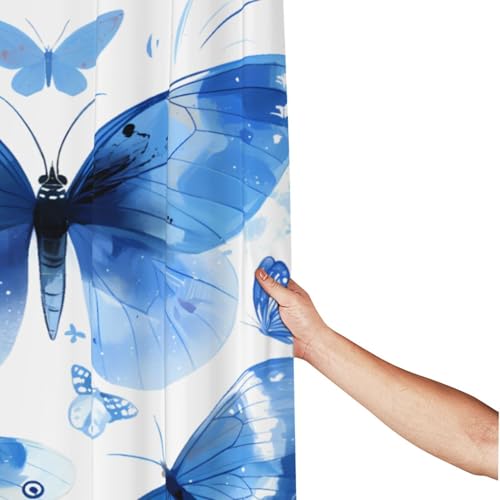 Rideau de douche imperméable en tissu polyester premium motif papillons bleus chic - 3