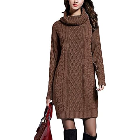 Vestido De Suéter Mujer Cuello Alto Mini Vestidi, Slim Fit Jerséis de Punto Camello 2XL Cover