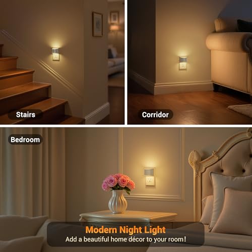 Image of JandCase Night Light, Automatic Night Lights Plug into Wall,2 Pack Dusk to Dawn Sensor Nightlight, 3000K Soft White Brightness Adjustable Nightlight for Kids Bedroom Hallway Kitchen Decor