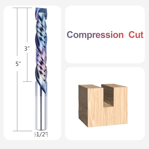 Image of SpeTool Compression Spiral Router Bits 1 /2 Shank with TAC Extreme Tool Life Coated, Extra Long 5 Inch Overall Length, 3 Inch Cutting Length, Carbide UP Down CNC Router Bit for Wood Carving Tools
