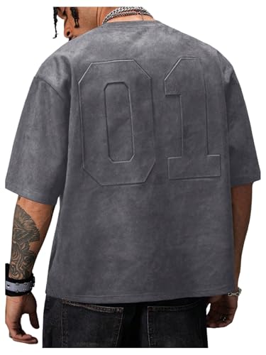 SOLY HUX Mens T-Shirt Vintage Short Sleeve Summer Tees Dark Grey