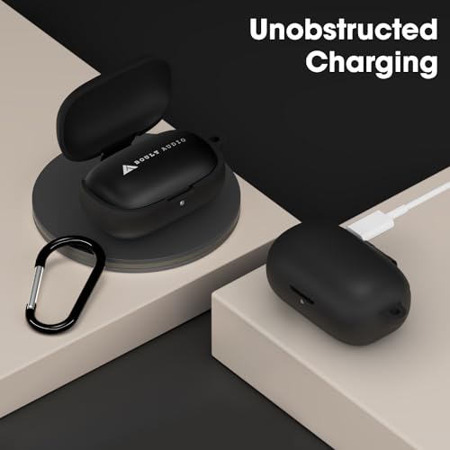 Image of Sounce Earphone Case Cover Compatible for Boult Audio Z20, Soft Silicone Skin Case Cover Shock-Absorbing Protective Case with Keychain [Front LED Visible] - Black