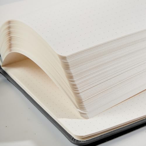 Dotted Notizbuch, A5 Hardcover Dotted Journal mit Dickem Premium 100 GSM Papier, 192 Seiten, Innentasche, Gummiband, Kunstlederbezug, 14,5 x 21,3 cm (Schwarz)