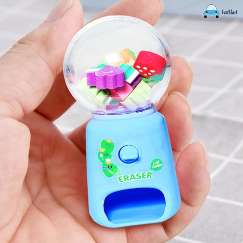 Image of FunBlast Machine Eraser Set - 15 Pcs Fruit Shaped Eraser Dispenser Toy, Mini Kawaii Erasers for Kids, Fancy Erasers for School & Office, Stationery Supplies, Birthday Return Gift for Kids (Blue)