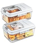 Dynta 2 Pack Bread Box for Kitchen Countertop Airtight Bread Storage Container with Lid Time Recording Plastic Bread Keeper for Homemade Bread, Toast, Loaf and Cookies