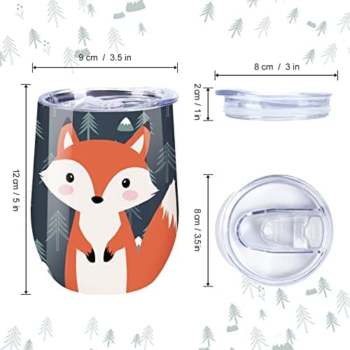 NymphFable 350ml Fox Travel Coffee Mug Insulated Wine Tumbler with Lid and Straw Stainless Steel Fox Coffee Cups