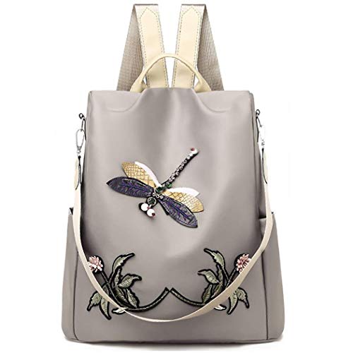 Sac à dos de voyage anti-vol femme gris broderie libellule pour vos escapades