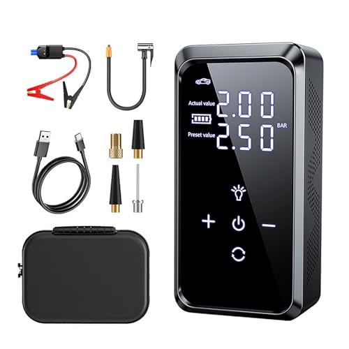 Tire Inflator Portable Air Compressor, Car Jump Starter and Tire Inflator All-in-One Air Compressor，2X Faster Inflation (12000mAh)
