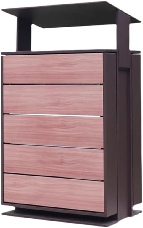 Outdoor Waste Bin Metal Waste Bin with Faux Wood Grain for Outdoor Public Areas, Waste Bin 95L Large Commercial Waste Bin, Heavy Duty Waste Bin