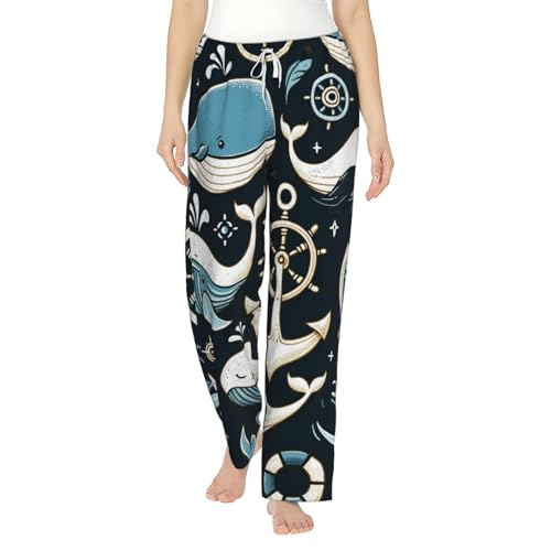 Pantalon de pyjama en polaire femme flanelle vêtement de nuit chaud à volant de baleine