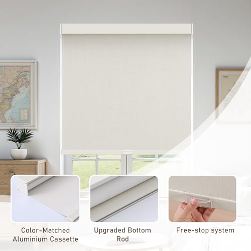 Image of AOSKY Cordless Blackout Roller Shade for Window, 33.5 inchW x 72 inchH, Linen Beige
