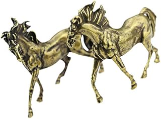 Garneck Brass Horse Figurines Retro Running Style Horse Statue Table Desk Animal Collectible Art Sculpture for Home Office Decoration 1 Pair