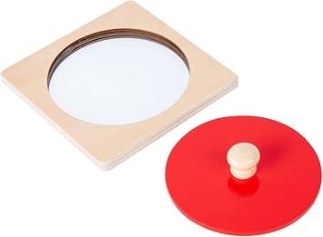 Montessori Baby Toys Play Kit Montessori Mirror Peekaboo Knob Puzzle, Medium Spinning Drum and Rainbow Fabric Ball Kit Toys for6-12Months Toddlers Mirror Peekaboo Knob Puzzle