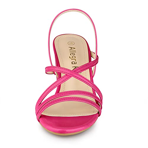 Allegra K Allegra K Women's Strappy Slingback Chunky Heels Hot Pink Sandals 9.5 M US