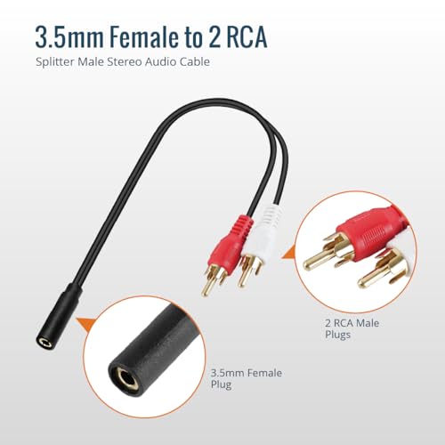 Adaptador de audio 3.5mm hembra a 2 RCA macho 11 pulgadas, pack 2 miniatura 5