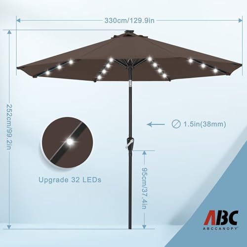 Image of ABCCANOPY Durable Solar Led Patio Umbrellas with 32LED Lights 11FT (Dark Brown)