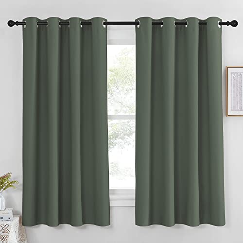 NICETOWN Blackout Curtain 63 inch Length - Grommet Sound Reducing Light Blocking Window Drapes Thermal Curtain for Bedroom/Living Room, Dark Mallard, W52 x L63, 1 Panel