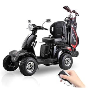 Mobility Scooter for Adult, Heavy Duty Electric Golf Cart 4 Wheel Powered Mobility Scooters for Seniors Powerful Battery with Rear Lockbox & Golf Cart Rack Adjustable Seat (Type 1 Golf Cart/Black)
