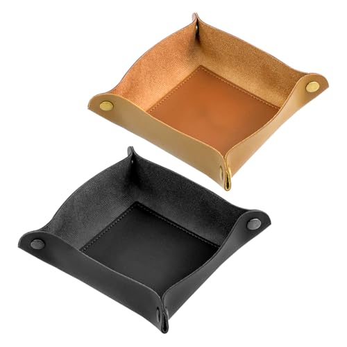 ZYETGH 2 Bandejas de Cuero Sintético, Vaciabolsillos para llaves de Piel Sintética para Joyas Relojes y Teléfonos Móviles