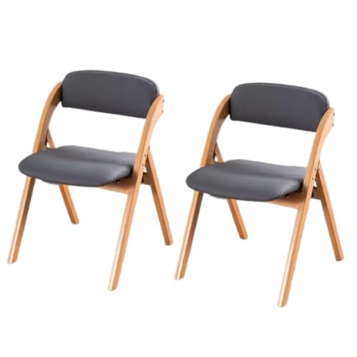 Sillas de Comedor Plegables de Madera, Paquete de 2, sillas Plegables portátiles y livianas con Asientos Acolchados para cenar o Usar al Aire Libre (Gris Oscuro)