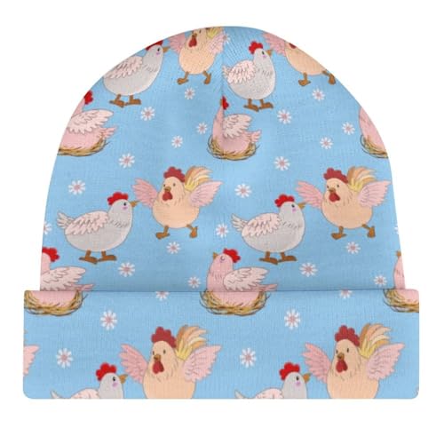 Cute Cartoon Hen and Flowers Kids Beanie Hat for for Girls Boys Children Cap Winter Knitted Chemo Cancer Headwear Accessories Gifts Decoration Black4