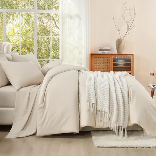 Image of Litanika Oversized King Comforter Sets Beige - 7 Pieces Bed in a Bag Oversized King Bedding Comforter Sets, Solid Lightweight Bed Set with Comforter, Sheets, Pillowcases & Shams
