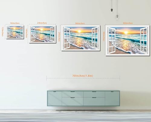 Wave Canvas Wall Art Sunset Ocean Nature Pictures Ready to Hang for Living Room Bedroom Home Decorations Modern Large Size Stretched Seascape Giclee Artwork Ready to Hang 30x40 Inch by DUN HUANG ART - Used condition - Image 5