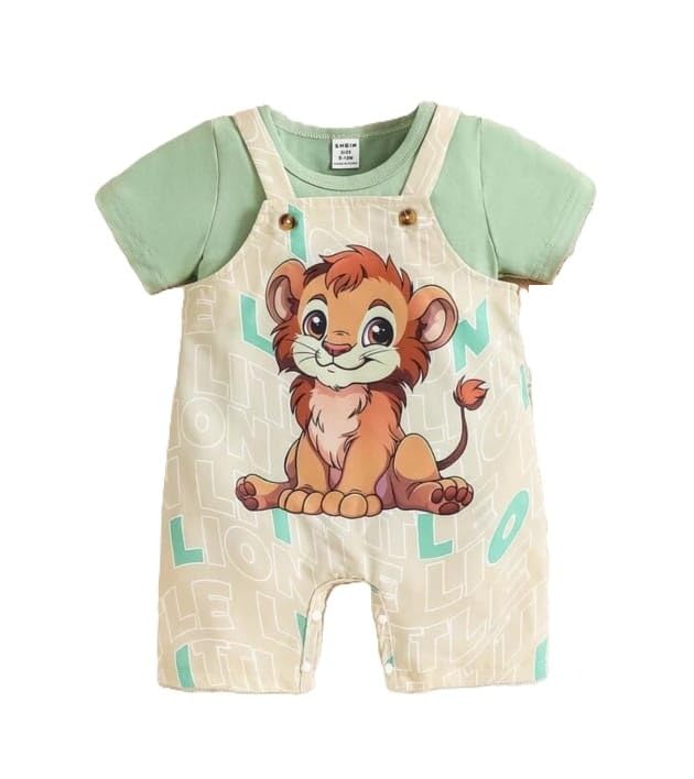 Baby Lion Print Dungree Set with T-Shirt, Mint Green and Beige, Short Sleeve Overall for Infants - Review, Price and Buying Guide