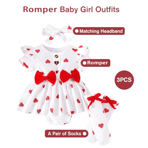 Baby Clothing Newborn Infant Baby Girls Short Sleeve Rompers 1st Birthday Outfits with Headband and Socks for 1-18Months2