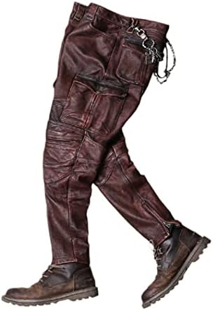 Vintage Brown Men Biker’s Leather Trousers Large Size Cowhide Leather Autumn Slim Fit Motorcycle Pants