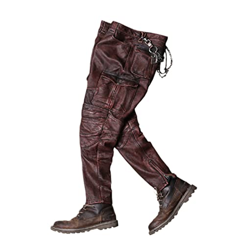 Haitpant Vintage Brown Men Biker's Leather Trousers Large Size Cowhide Leather Autumn Slim Fit Motorcycle Pants steampunk buy now online Haitpant Vintage Brown Men Biker's Leather Trousers Large Size Cowhide Leather Autumn Slim Fit Motorcycle Pants steampunk buy now online