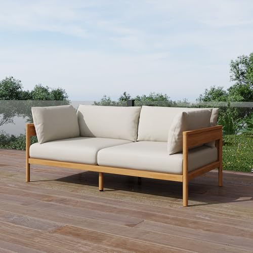 Acanva Modern Outdoor Patio Furniture Set, All-Weather Aluminium Conversation Sectional Sofa with Thick Cushions for Backyard, Garden, Porch, Loveseat, Beige