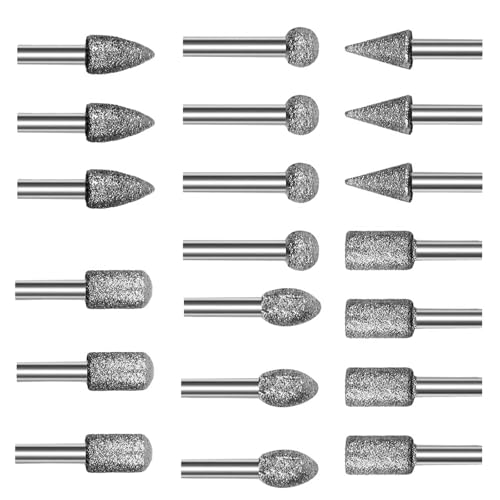 20PCS 120 Grit Diamond Grinding Bits, 1/8 Inch Shank for Dremel Rotary Tool, Engraving Carving Polishing Accessories for Stone Glass Ceramic Steel, Include Tool Bag & Storage Case