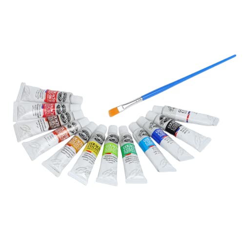 Image of 12 x 6ml Gouache Paint Set with 1 Free Paint Brush - 12 Acid-Free, Non-Toxic Multicolored Artists' Gouache Colors for Mixed Media Painting (6ml, 0.2oz)