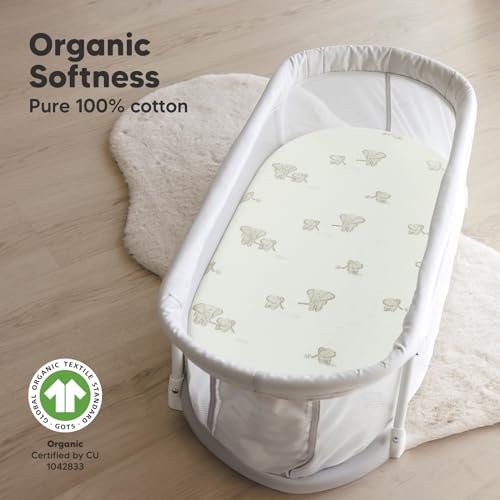 2-pack organic bassinet sheets for girls boys - 100 cotton bassinet mattress sheets compatible with halo bassinest swivel sleeper graco baby delight chicco unisex fitted bassinet sheets elly