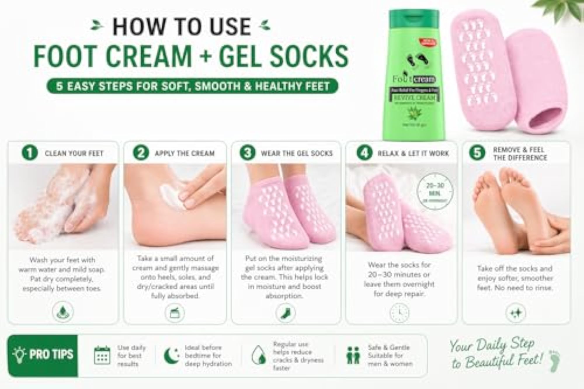 Moisturising Silicone Gel Socks with Foot Massager Cream