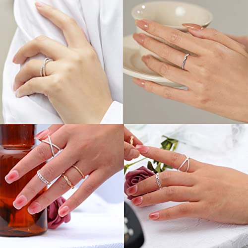 Tobeny 8Pcs 14K Plated Gold Rings For Women Stackable Knuckle Rings Gold Silver Size 4 To Size 11 Rings 1.5Mm- 3.8Mm Midi Stacking Eternity Wedding Rings #TOP3