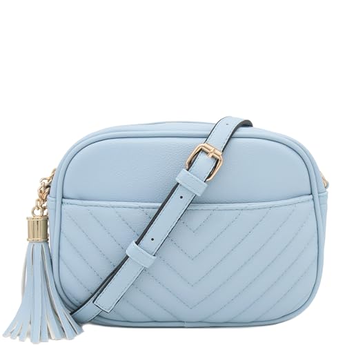 Image of FashionPuzzle Chevron Quilted Crossbody Camera Bag with Chain Strap and Tassel