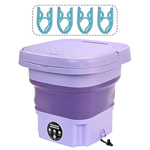 Portable Washing Machine,8L Mini Folding Bucket Washer with Drainage Pipe & 4 Clothes Clips for Socks Underwear Baby Clothes,Suitable for Apartment Camping RV Travel laundry (110V-240V) (Purple)