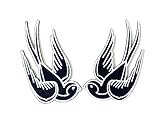 PL Set of 2 pcs. Swallow Bird Pair Cute Tattoo Sparrow Patches Black Swallow Bird Cartoon logo1 Sew Iron on Embroidered Applique Badge Sign Patch Clothing Costume
