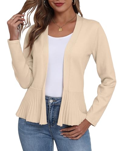 GRECERELLE Womens Cardigan Lightweight Spring Summer Knitted Open Front Cropped Cardigan Ladies Draped Casual Cardigans (Apricot, L) - Image 6