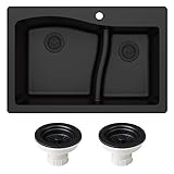 KRAUS KGD-442 Quarza 33-inch 33” Dual Mount 60/40 Double Bowl Granite Kitchen Sink in Black